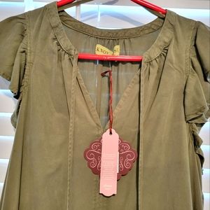 Knox Rose olive green Short-Sleeve Tiered Ruffle Dress NWT